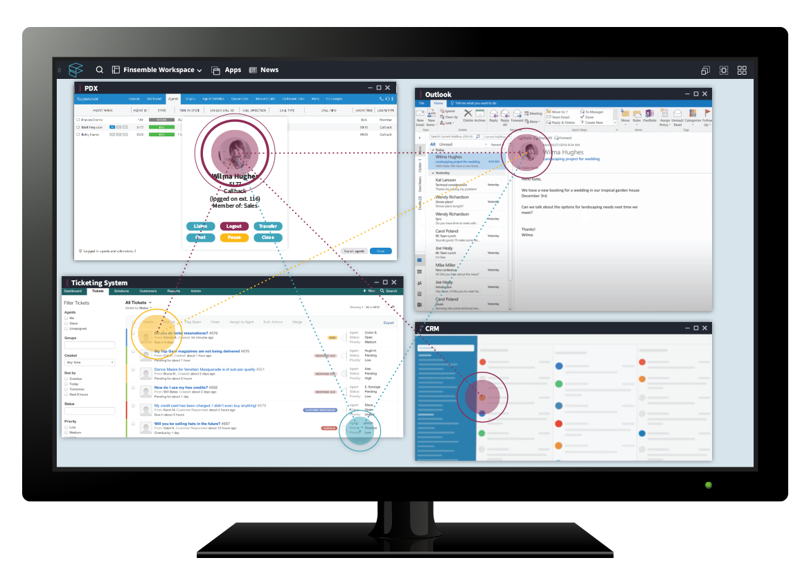 Finsemble used for call center applications shown on monitor